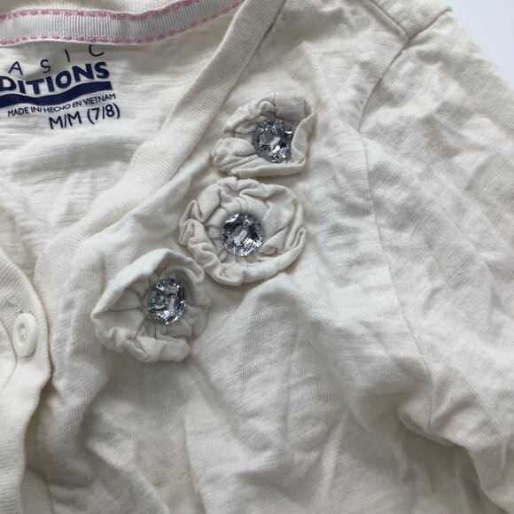 Basic Editions Girls White Shirt With Embellished Flowers Size M 7/8 - Picture 5 of 9